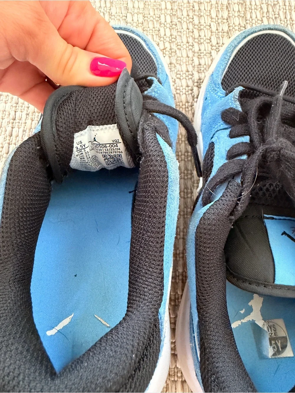 Nike Kids' Blue and Black Jordan Sneakers with White Swoosh